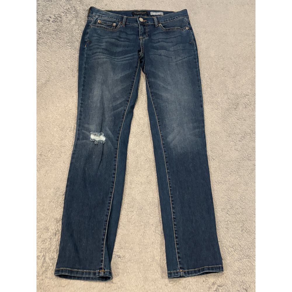 Aeropostale Skinny Jeans Womens 6 Short Dark Wash Distressed Stretch Blue Denim